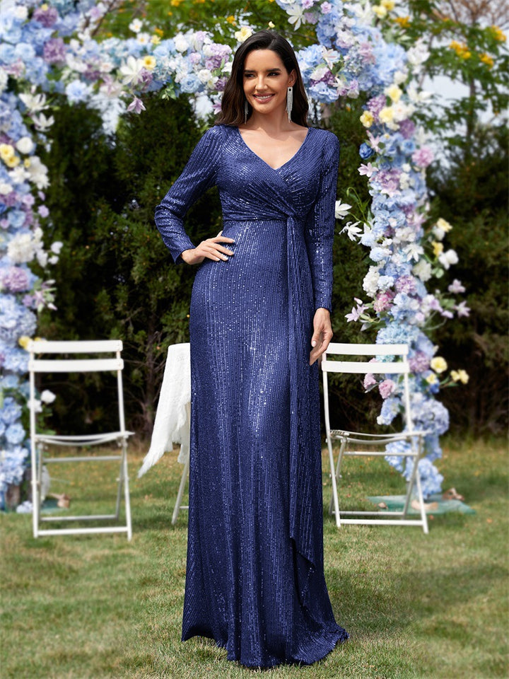 sleeve sequin wrap gown – FUCHSIA RAY