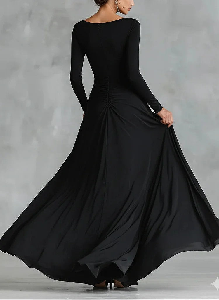 ruched waist long-sleeve flowing maxi dress – NOCTURNE