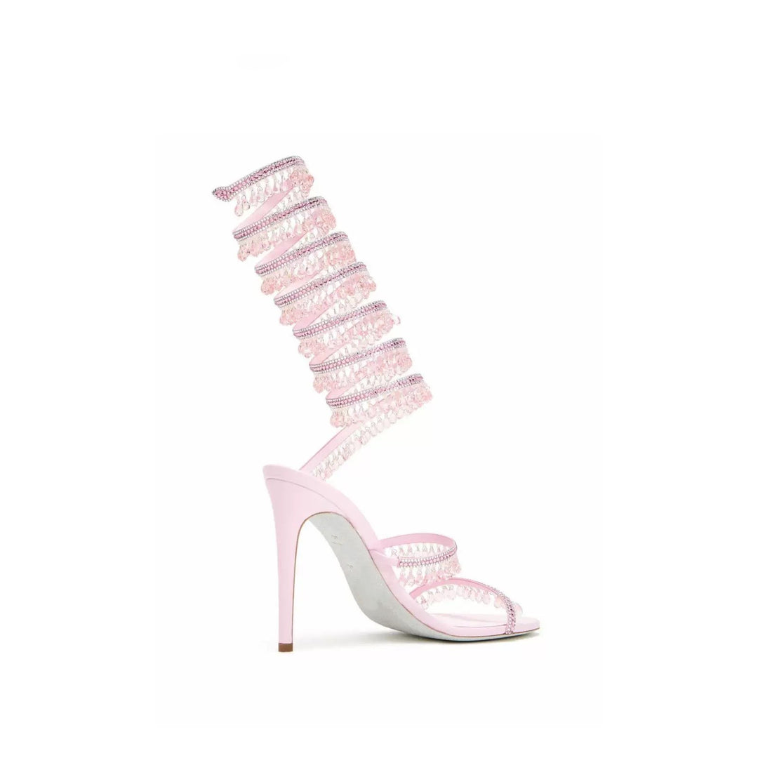 crystal-embellished spiral heel sandals – AZURE