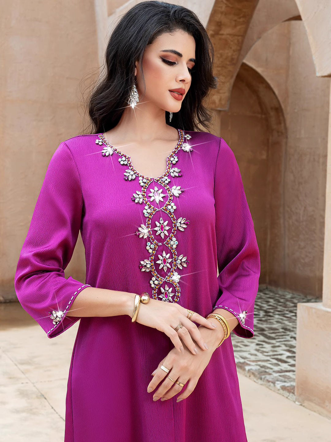 embellished A-line dress with flared sleeves - DALIXA