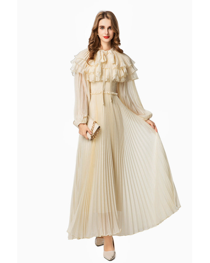 pleated chiffon maxi dress with layered ruffle collar – SERAPHINA