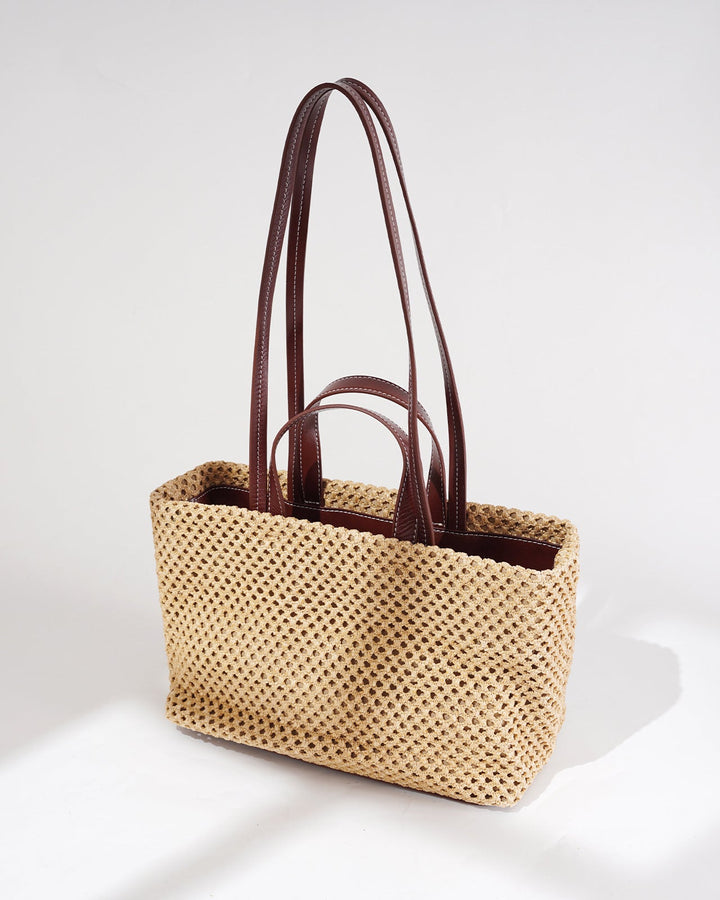 sac cabas en rotin tissé avec doubles poignées en cuir – LÉONIE 