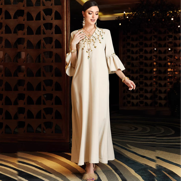 flared sleeve maxi dress with floral embroidery - NURAZI