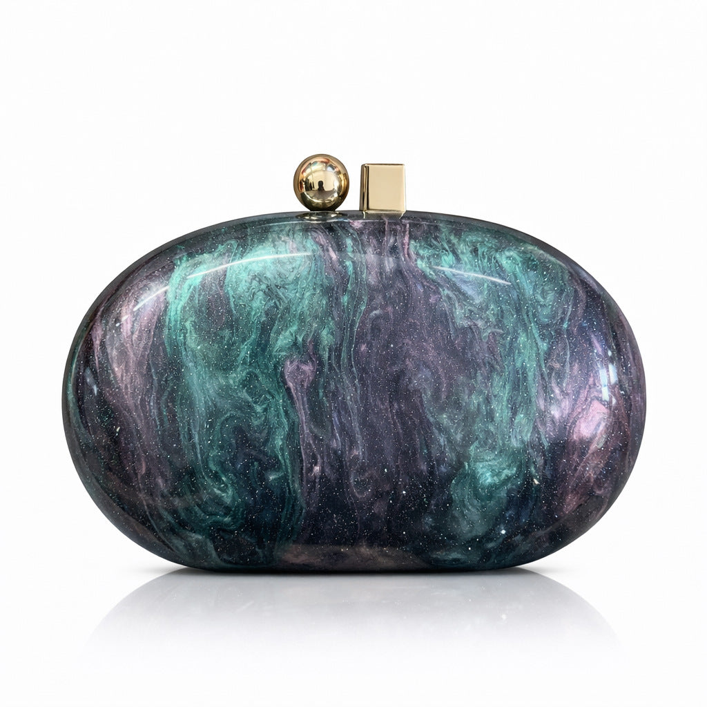 emerald marbled clutch with gold clasp – VERDÉA