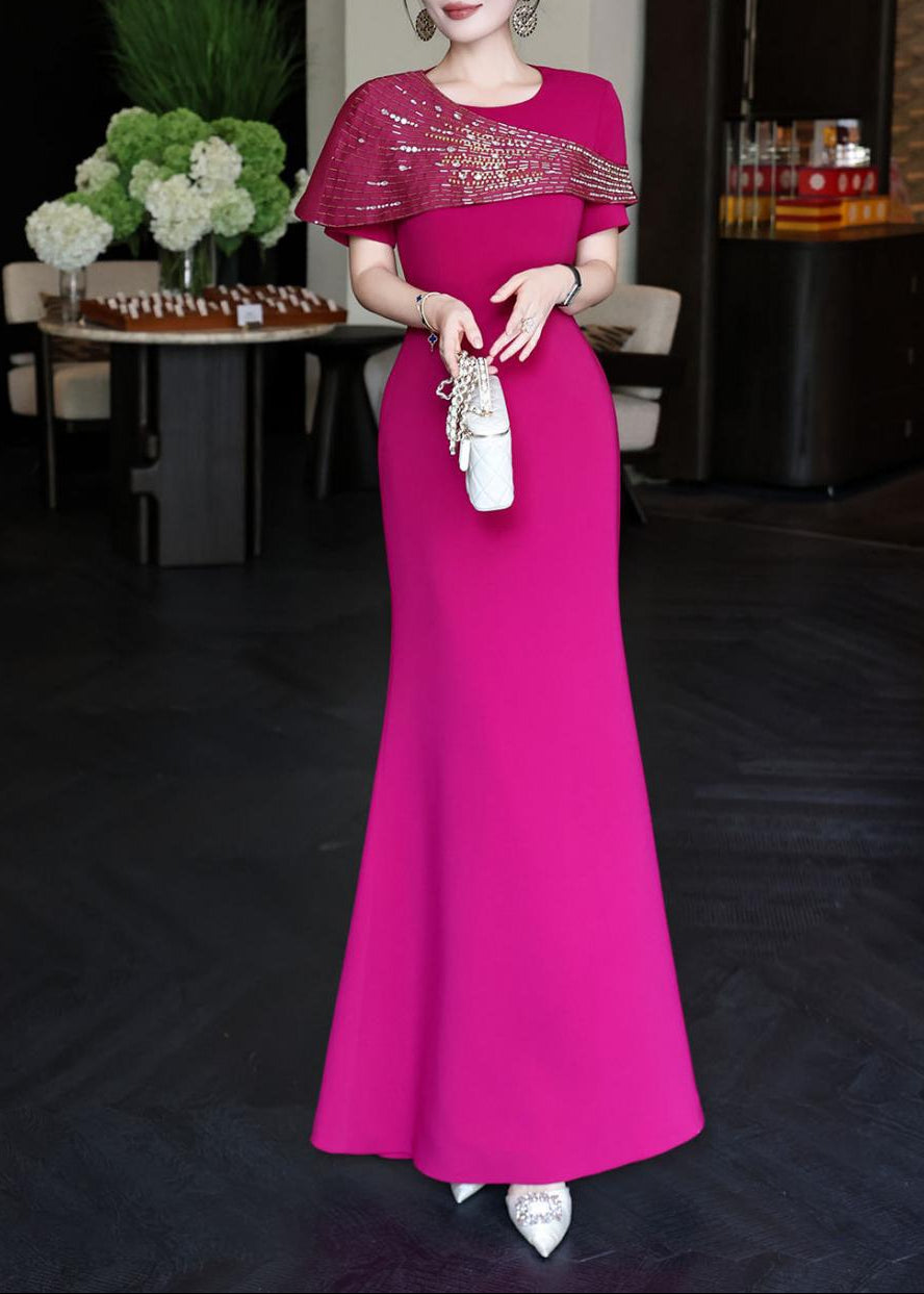 embellished draped shoulder gown – MARCELLIA