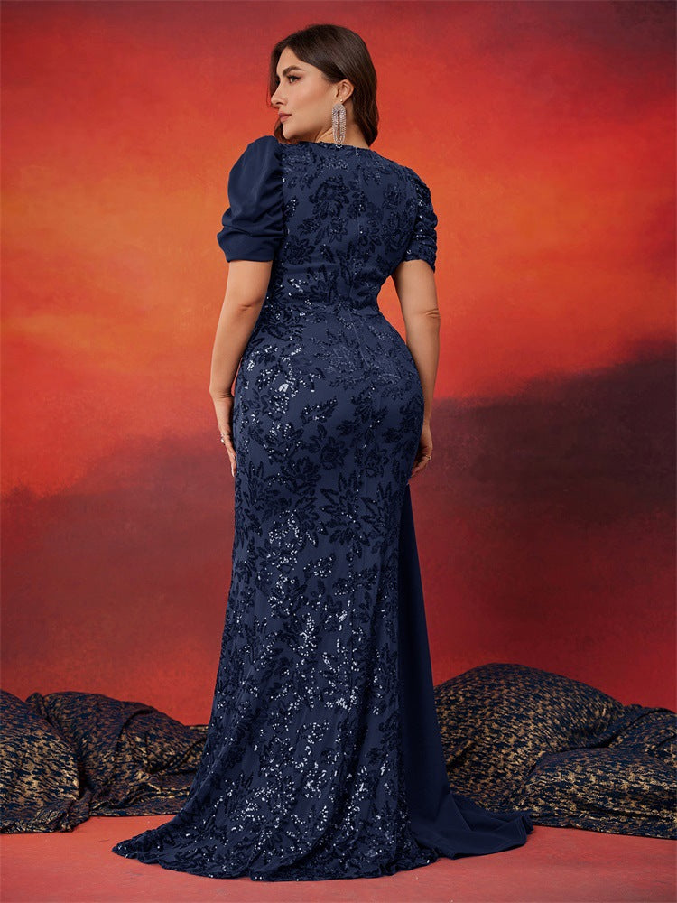 sequin mermaid dress with draped side cape – MIRABELLE