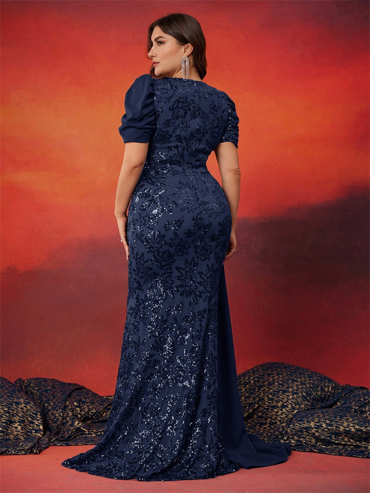 sequin mermaid dress with draped side cape – MIRABELLE