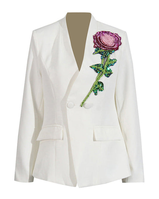 tailored blazer with sequin rose embroidery – ROSABELIX