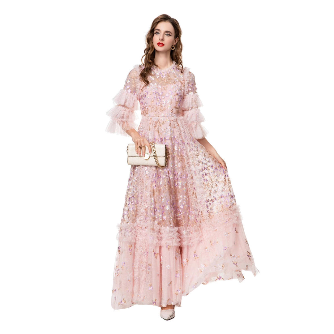 layered tulle gown with sequin floral embroidery – AURORA