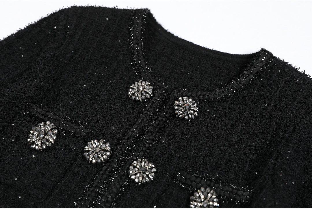 long-sleeve tweed mini dress with jeweled buttons – VIVIETE