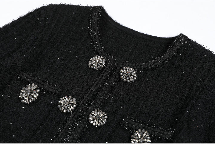 long-sleeve tweed mini dress with jeweled buttons – VIVIETE