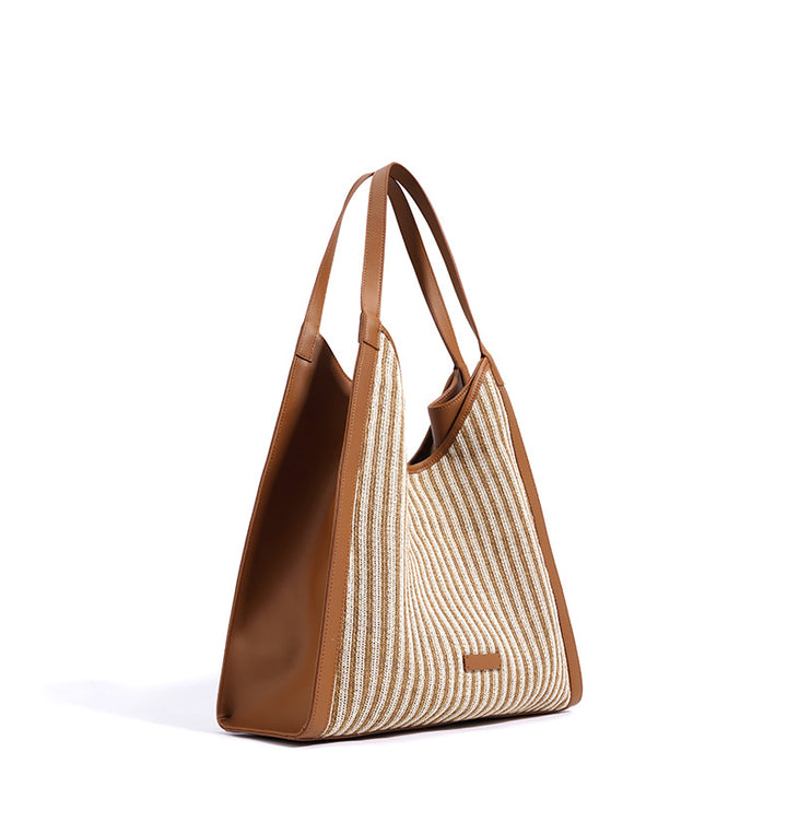 striped woven tote bag with leather edges – MIRAVLI