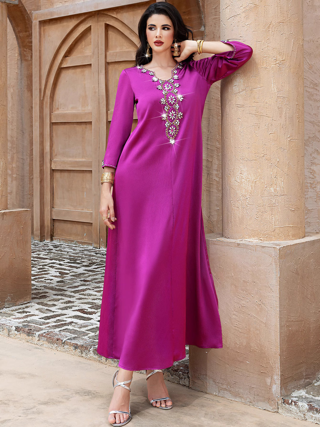 embellished A-line dress with flared sleeves - DALIXA