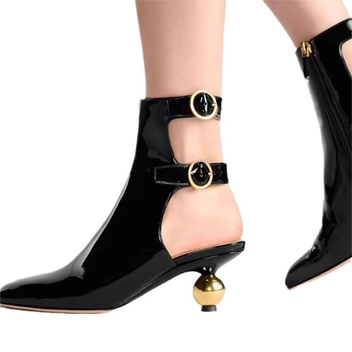 patent cut-out boots with sculptural heel – ORION