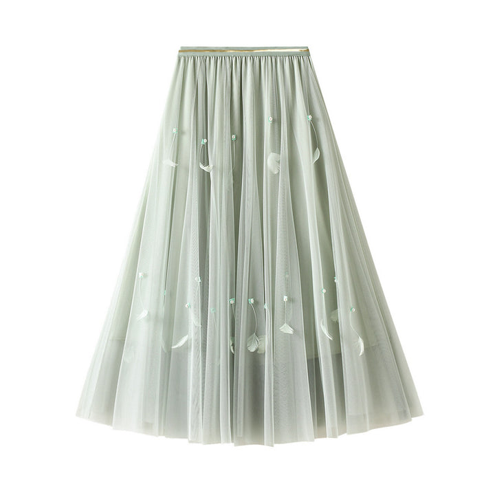 double-layer tulle skirt with beaded feather accents – AURORA