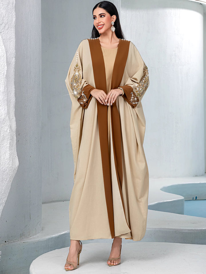 costume évasé sur mesure avec manches bouffantes en satin – VALENCIA 