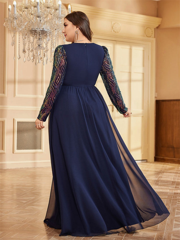chiffon evening gown with sequin long sleeves – ADELIA