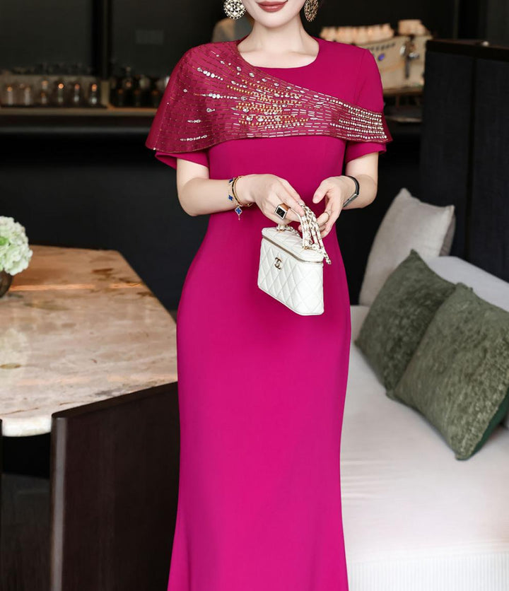 embellished draped shoulder gown – MARCELLIA