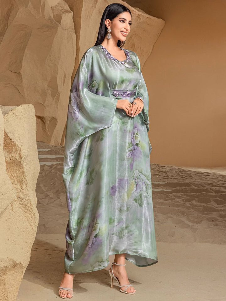 costume évasé sur mesure avec manches bouffantes en satin – VALENCIA 