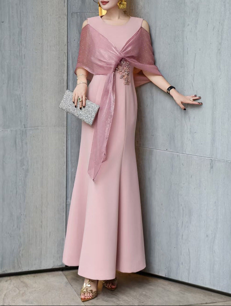 cold-shoulder flare gown with embellished wrap – ROSABELLA