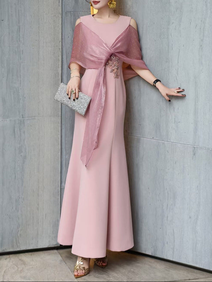 cold-shoulder flare gown with embellished wrap – ROSABELLA