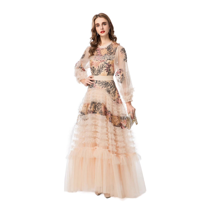 embroidered tulle gown with tiered ruffle skirt – SERAPHINA
