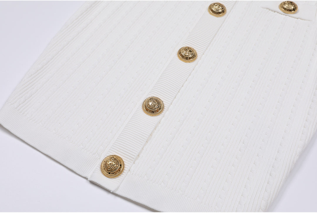 short-sleeve contrast trim dress with gold buttons – CELINERDI