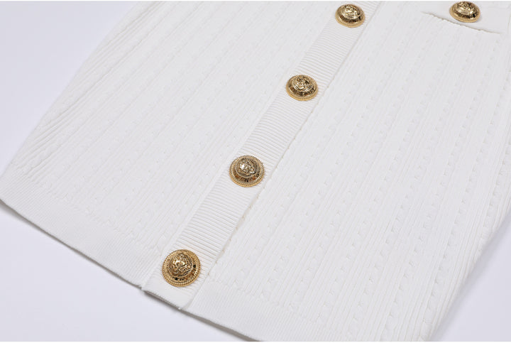 short-sleeve contrast trim dress with gold buttons – CELINERDI