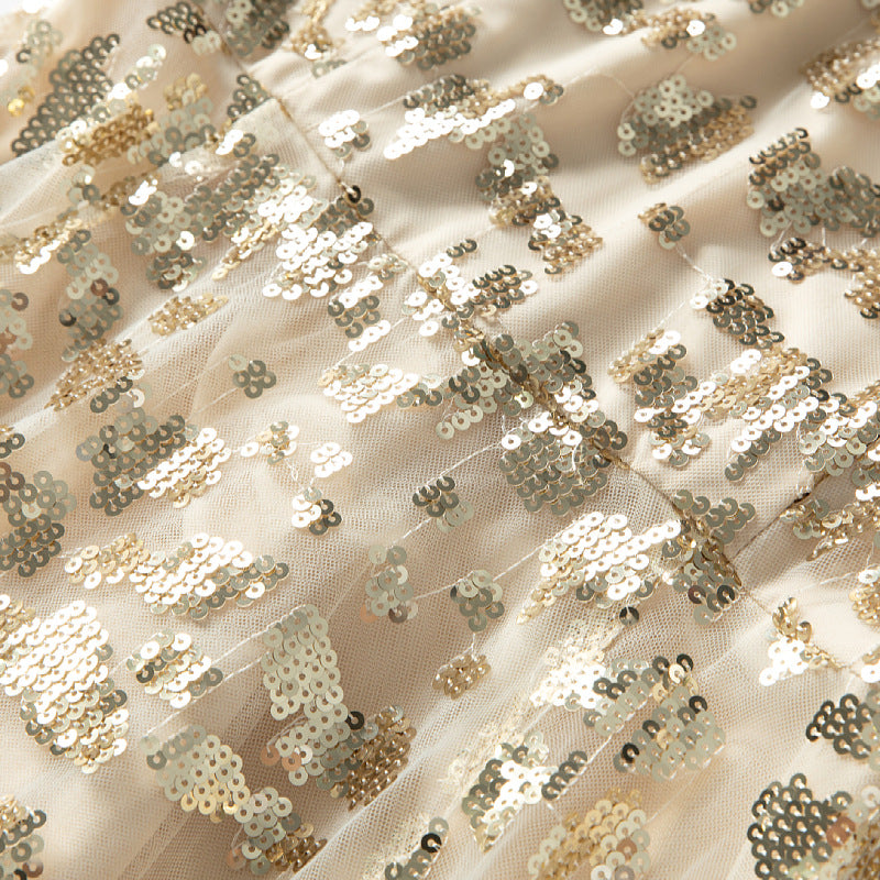 sequin lace midi gown with flutter sleeves – AURÉLIA