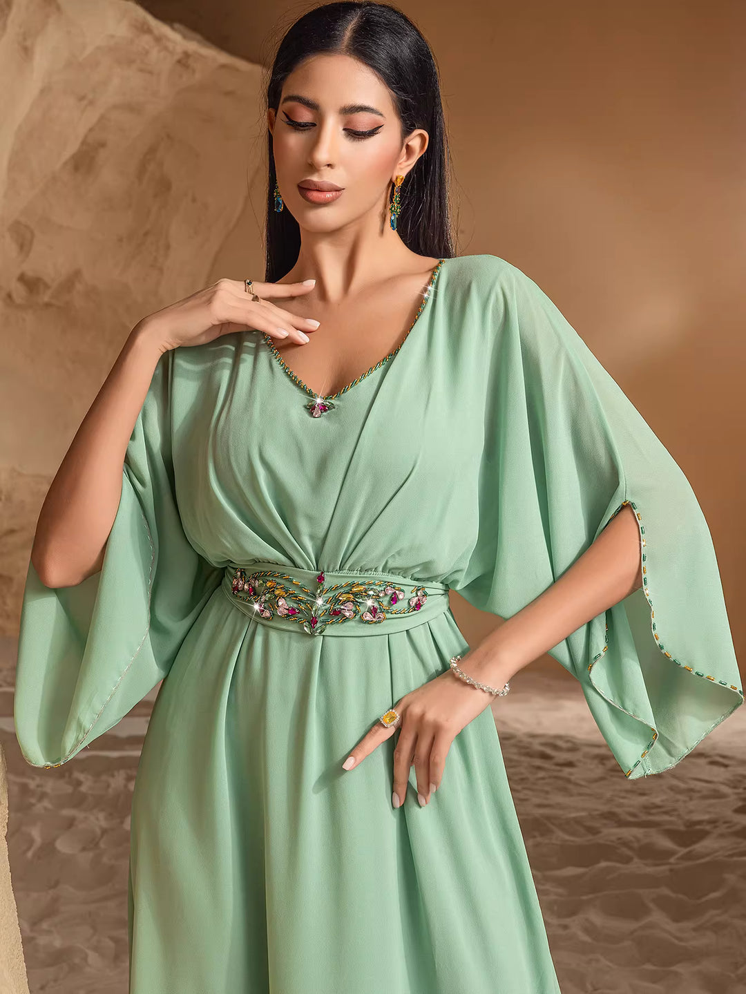 draped evening gown with sculptural neckline – ORIELLE