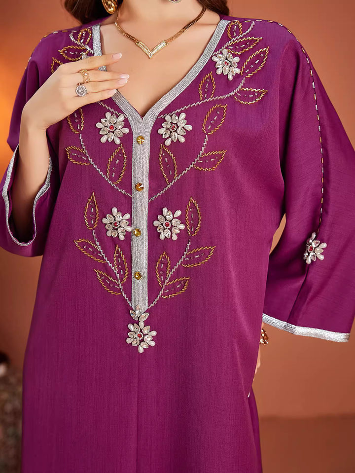 costume évasé sur mesure avec manches bouffantes en satin – VALENCIA 