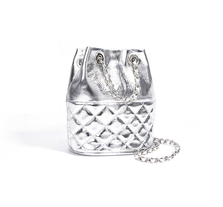 quilted metallic bucket bag with chain strap – AUMITRA