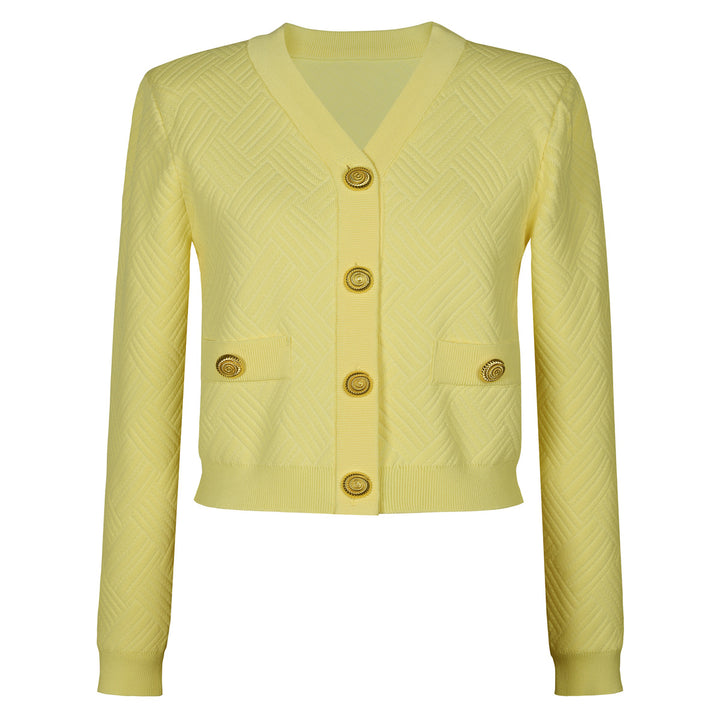 two-piece knit set with gold button accents – ADELLEM