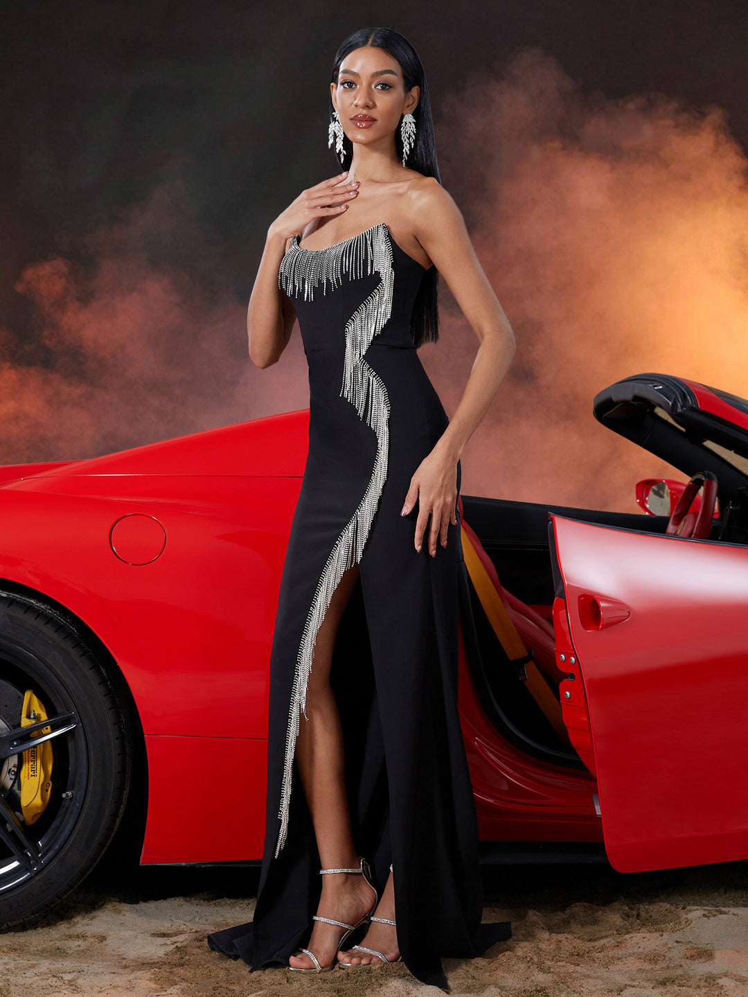 Plissiertes Oberteil mit ausgestellten Ärmeln und Maxirock-Set mit Taillengürtel – Rosiny 