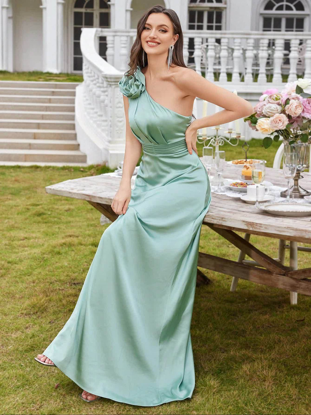 Geplooide top met uitlopende mouwen en maxi-rok set met tailleband – Rosiny 