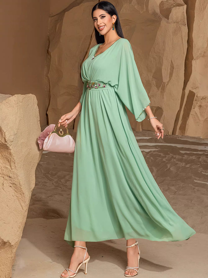draped evening gown with sculptural neckline – ORIELLE