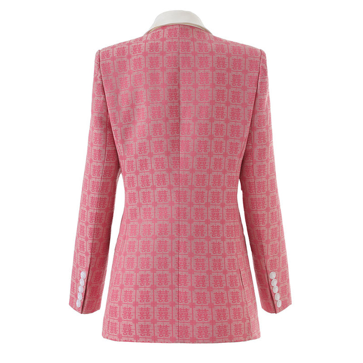 double-breasted jacquard blazer with satin lapel – ROSÉ