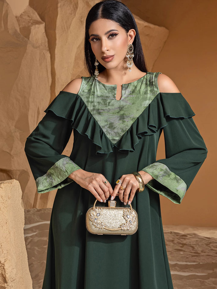 cold-shoulder maxi dress with ruffled neckline - AMAWLA