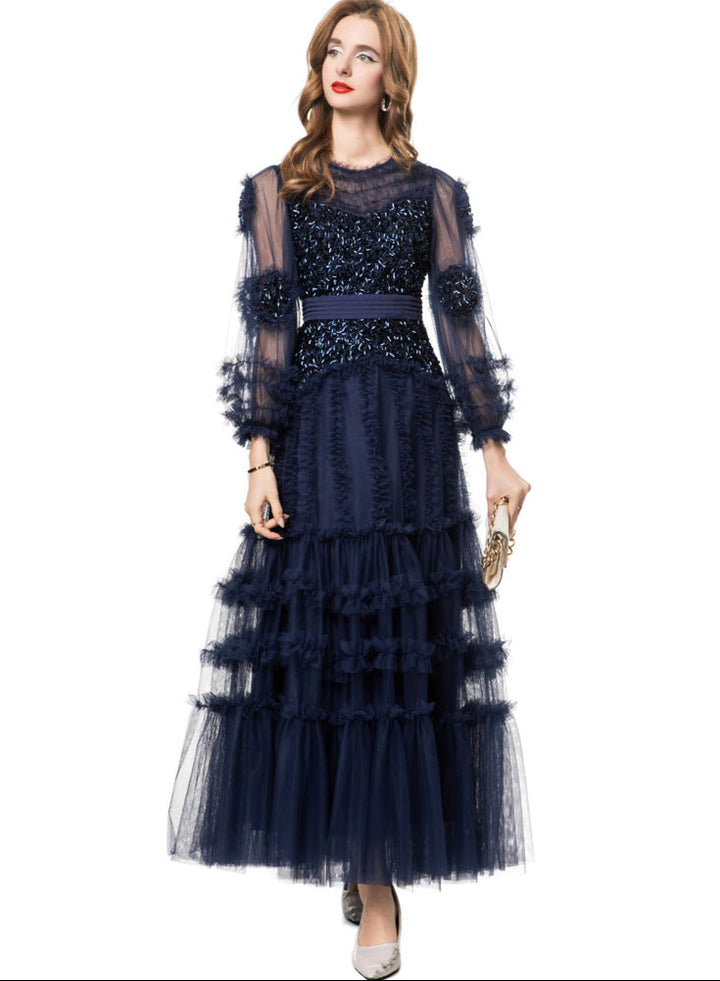 korte mouw midi jurk met 3D bloemenapplicaties - BLOOMIQ 