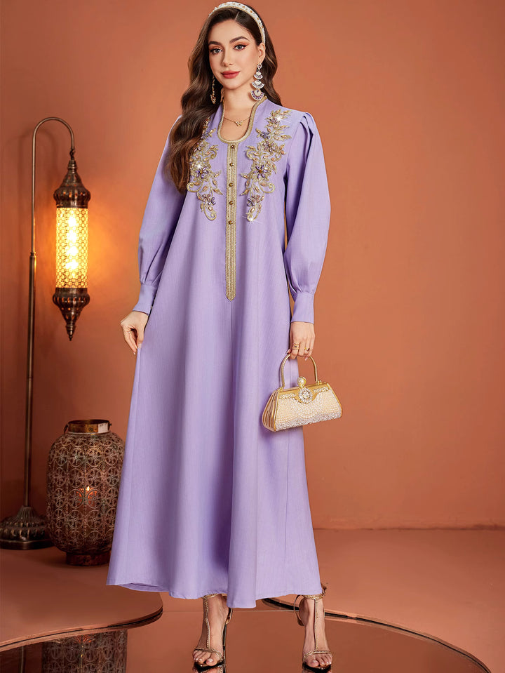 فستان قفطان مطرز بأكمام طويلة وسحاب أمامي - أنت تعرف