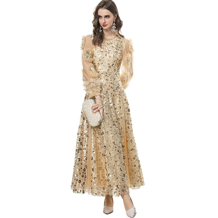 sequined tulle gown with voluminous sleeves – SELENE