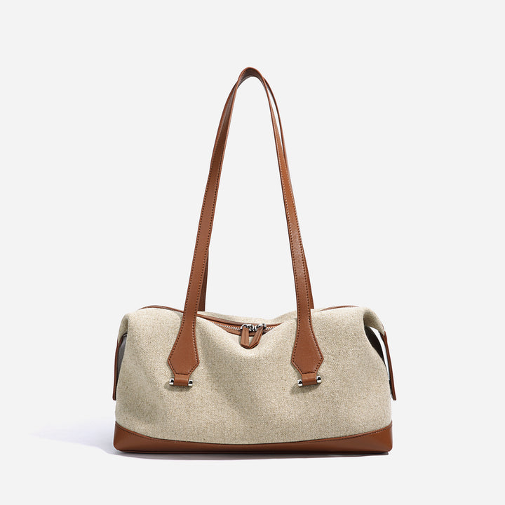 编织藤条手提包，配有双层皮革手柄 – LÉONIE 