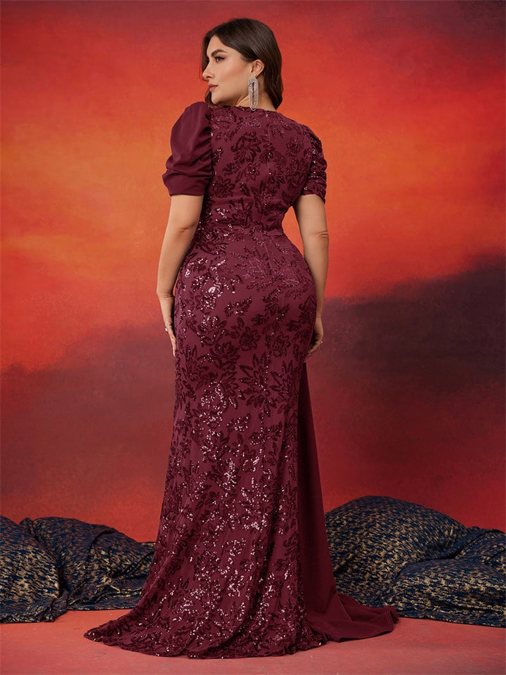 sequin mermaid dress with draped side cape – MIRABELLE