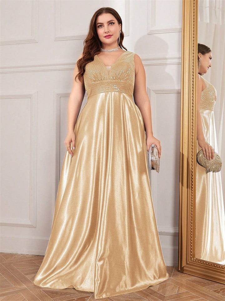 sleeveless satin gown with sequin bodice – RADIANCE