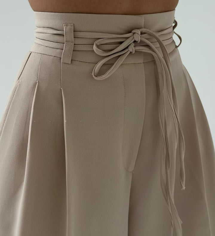 high-waist wide-leg pants with self-tie belt – SANDRA