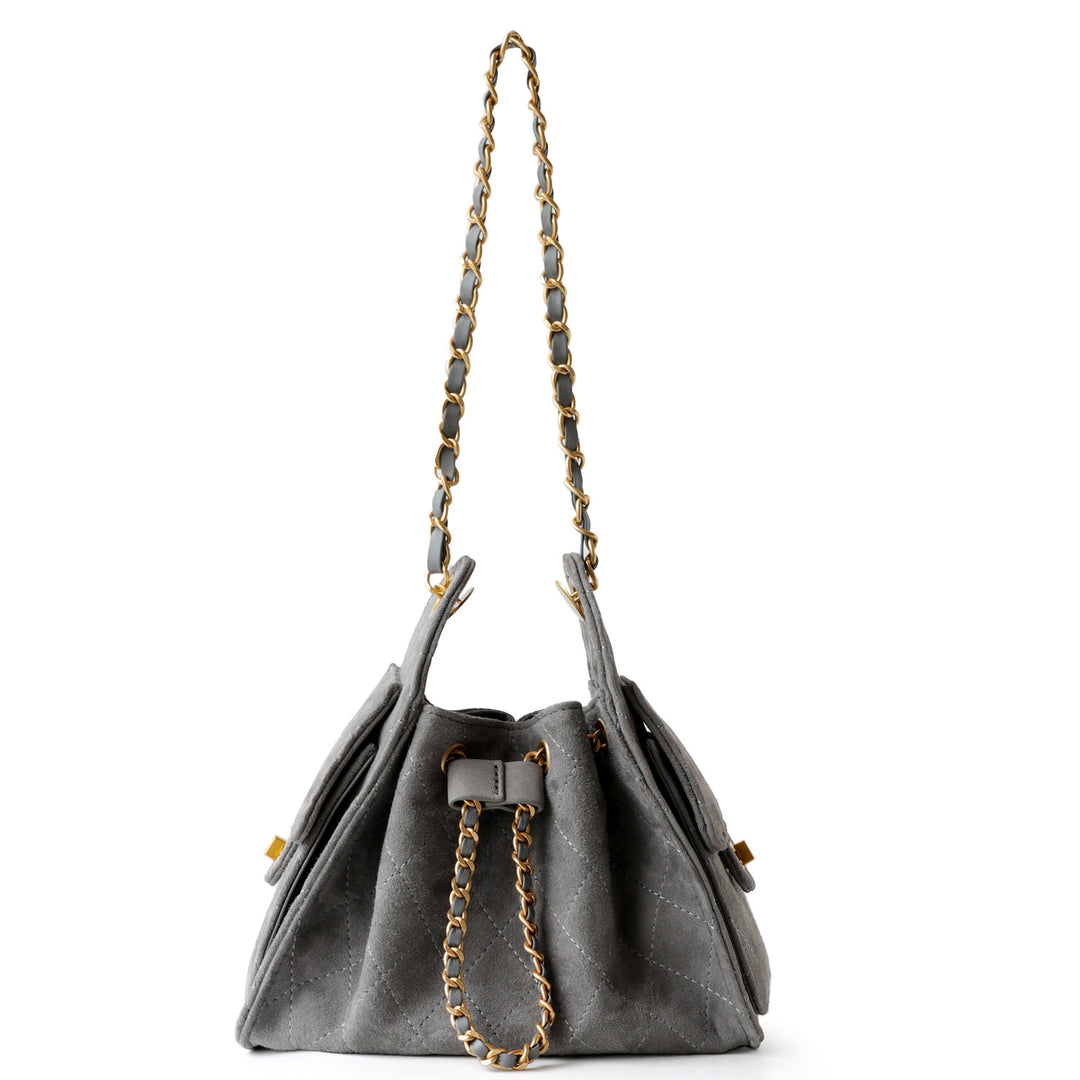 quilted suede bucket bag with chain strap – LIVIA