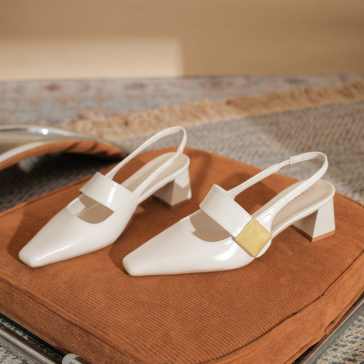 حذاء بكعب سميك مفتوح من الخلف مع لمسة معدنية – دارياكتي