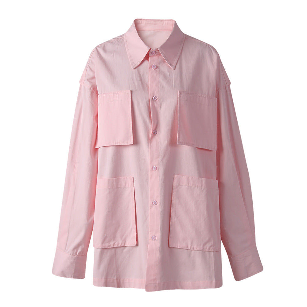 utility pocket button-down shirt with relaxed fit – BLUSHER