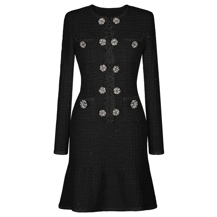 long-sleeve tweed mini dress with jeweled buttons – VIVIETE