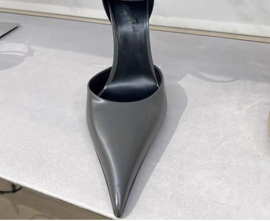 triple-strap pointed-toe heels with studded details – AURORA